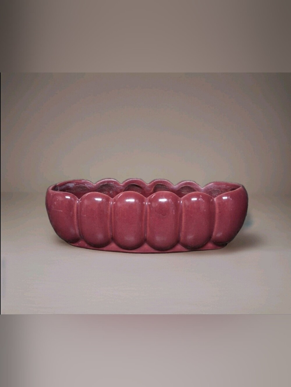 Alamo Pottery Mauve Burgundy Small Vase Scalloped Planter #772 Good Condition